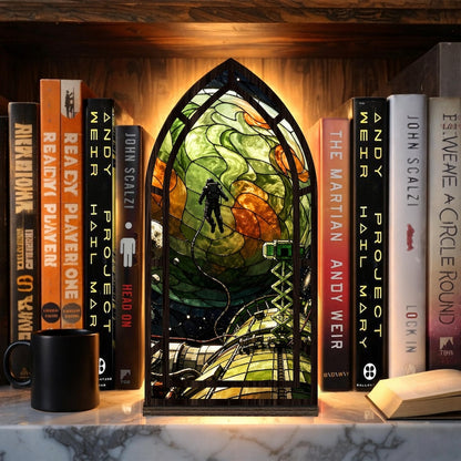 Project Hail Mary book nook stained glass sci-fi bookshelf decor