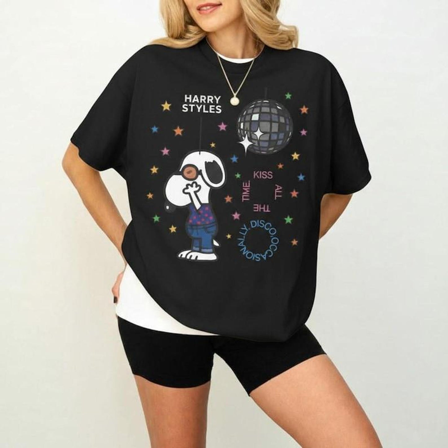 Retro Disco Kiss All The Time Snoopy Inspired Graphic Tee