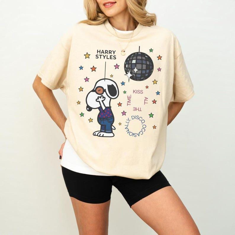 Retro Disco Kiss All The Time Snoopy Inspired Graphic Tee