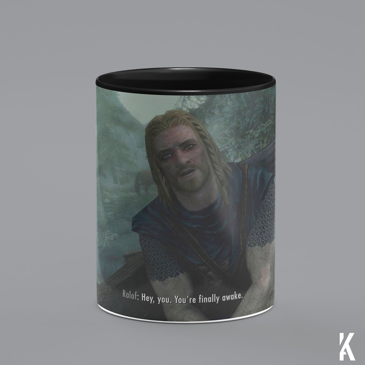 Skyrim heat changing mug revealing 'Hey You’re Finally Awake' design