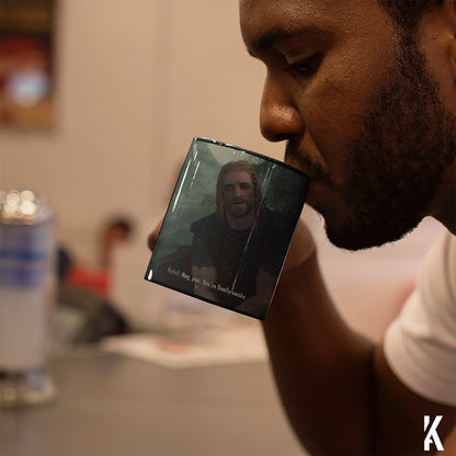 Skyrim heat changing mug revealing 'Hey You’re Finally Awake' design