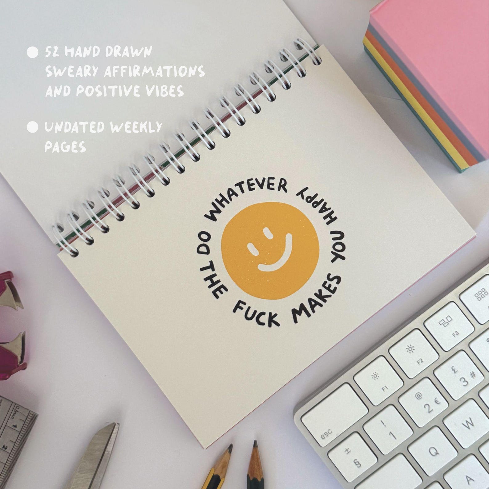 Sweary affirmation desk flip chart with funny weekly positive messages for office desk decor