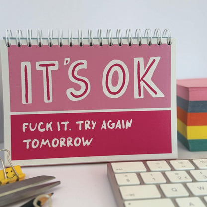 Sweary affirmation desk flip chart with funny weekly positive messages for office desk decor