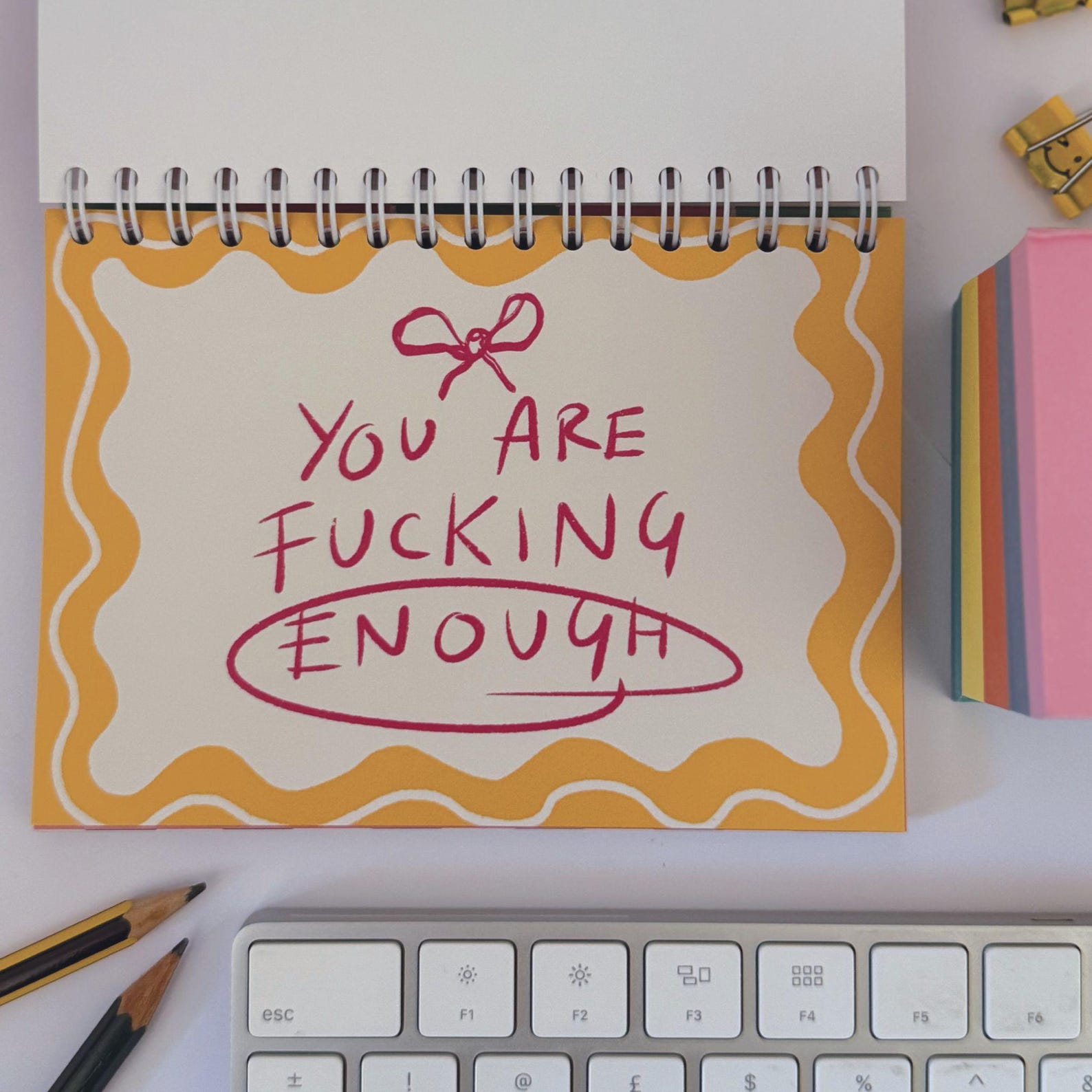 Sweary affirmation desk flip chart with funny weekly positive messages for office desk decor