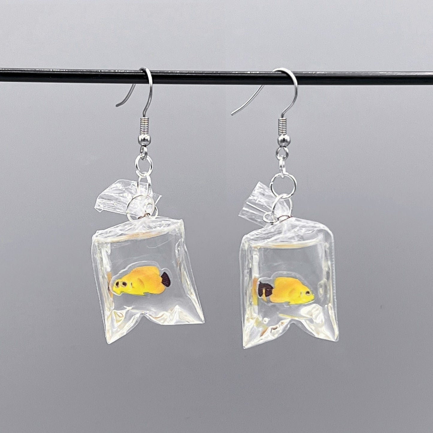 tropical fish in a bag earrings handmade resin ocean jewelry