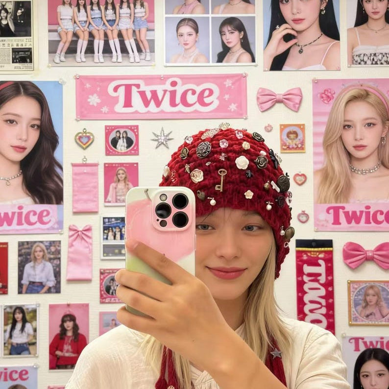Handmade Twice inspired crochet hood for K-pop fans